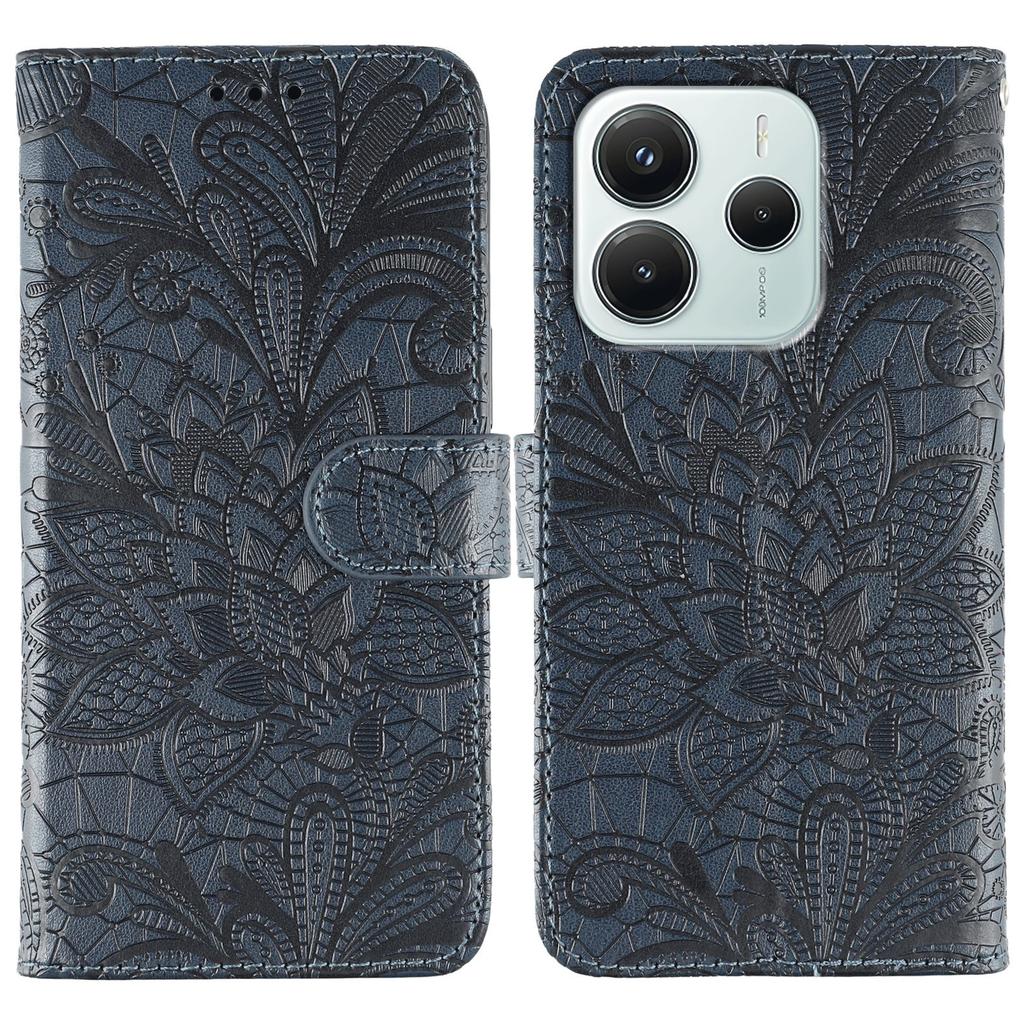 For Xiaomi Redmi Note 14 4G (163.25mm) Case Lace Flowers PU Leather Flip Wallet Phone Cover