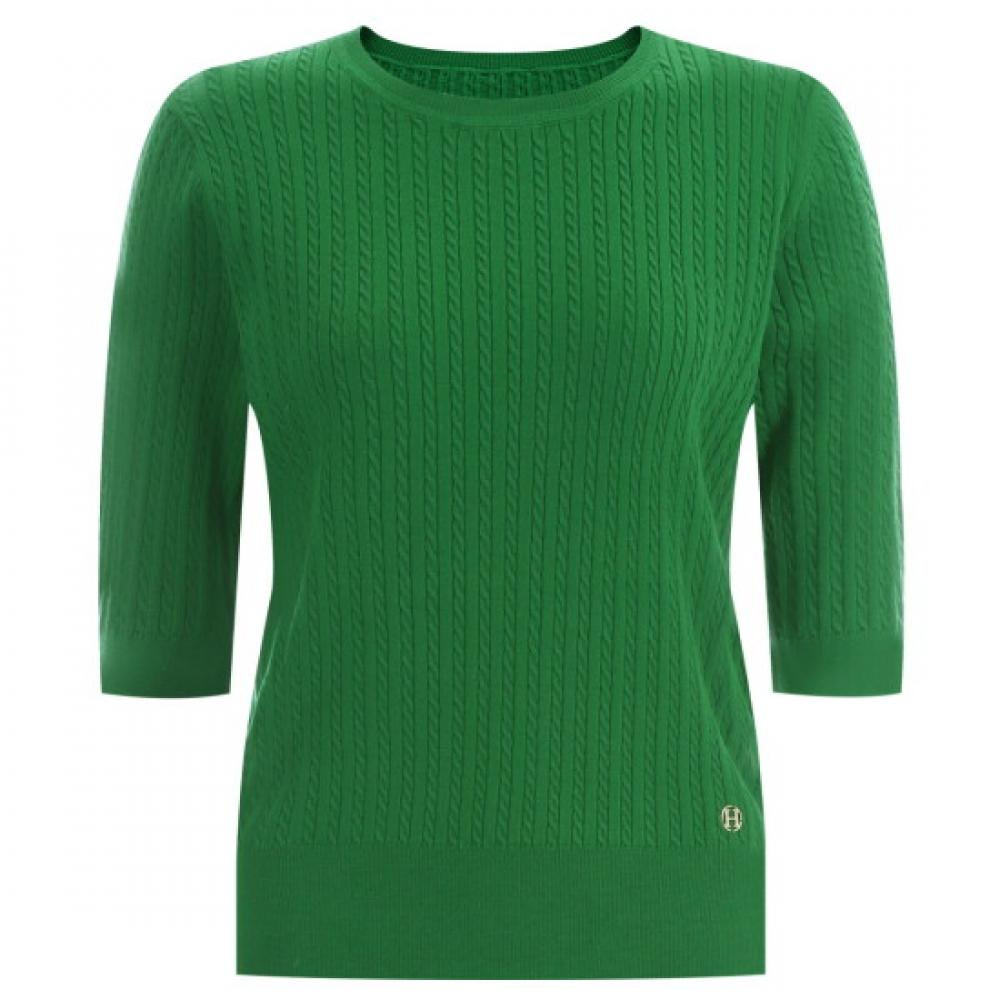 Shop Women Basic Tencel Round Knit Short Sleeve Frb Wkn 11906 Green