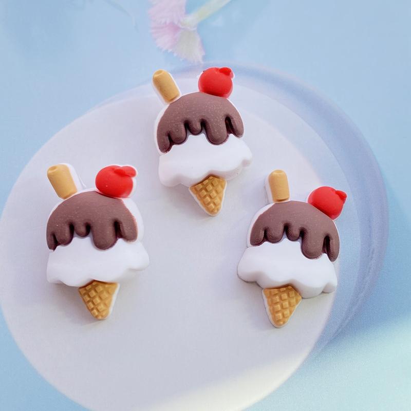 12pcs Cute PVC Mixed Ice Cream Series Flexible Glue Flat Back Cabochon Scrapbook Kawaii DIY Embellishments Accessories H300