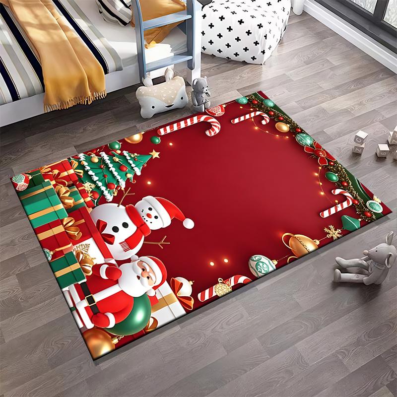 Festive Christmas Scene with Santa Claus Non-slip rug suitable for living room and bedroom sofas.
