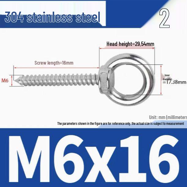 304 Stainless Steel Self-Tapping Eye Bolt with Ring Screw Hook