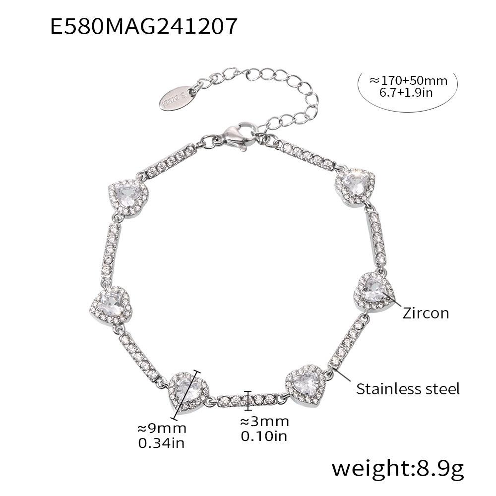 Qiong Yao Heart Zirconium Stainless Steel Diamond Bracelet, Handmade Inlaid and 18K Gold-Plated Jewelry.