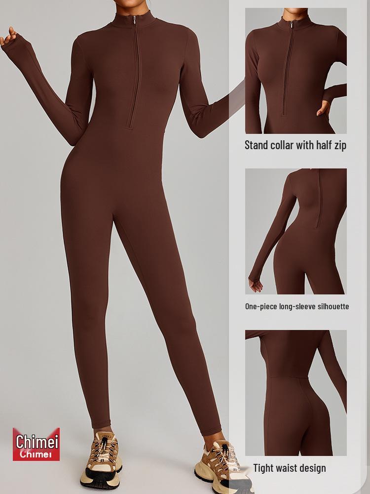 Zipper Style Nude Feel Long Sleeve Yoga & Running Bodysuit - High Intensity, Tight Fit #8306