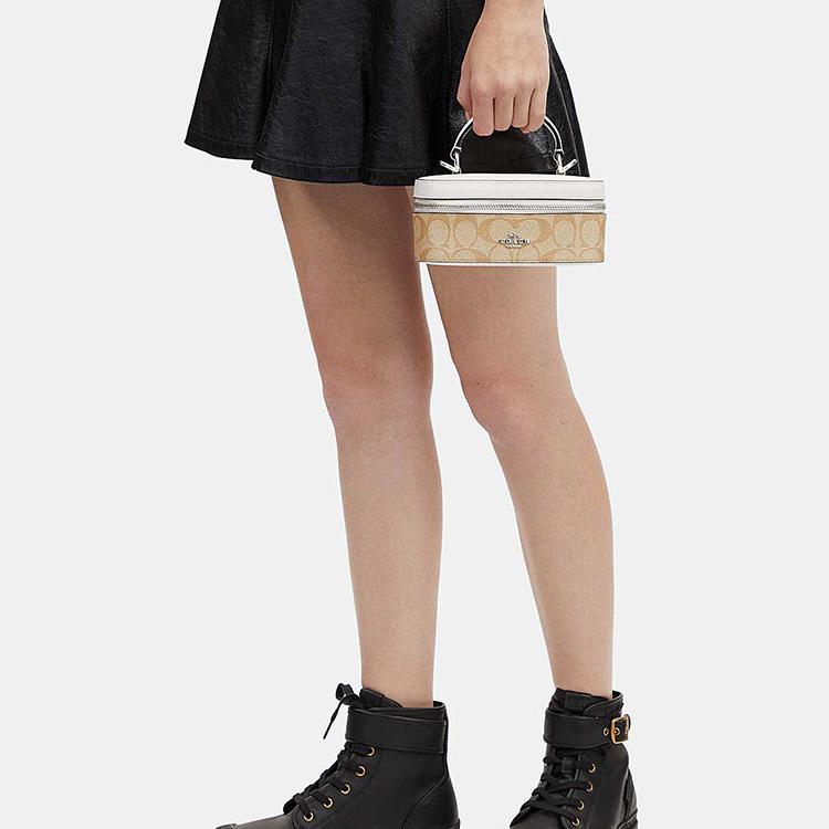 Coach Canvas 18 Silver Metal Letter Logo Zipper Hardware Flap Leather Storage Bag Handbag Crossbody Bag Small Women Bags Brown White CJ522-SIGHA