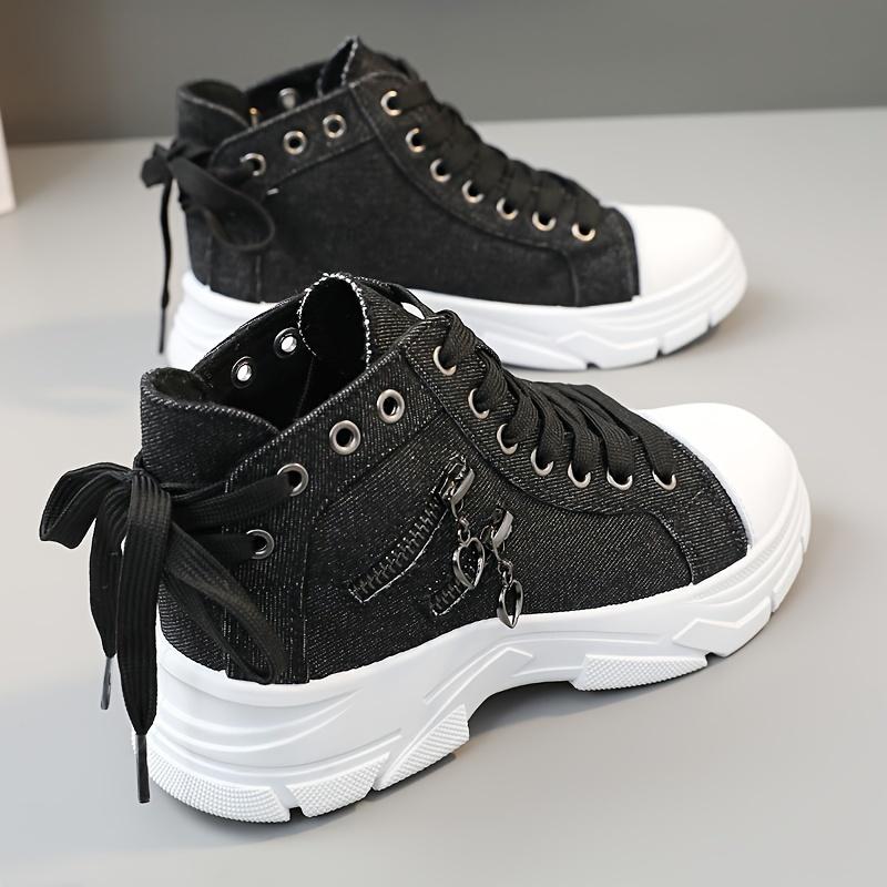 New Canvas High-top Women's Shoes 2025 Spring and Summer Breathable Thick Bottom Heightening Casual Shoes Martin Boots Sneakers
