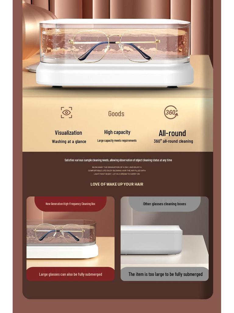 Tragbarer Ultraschallreiniger für Brillen, Schmuck & Kontaktlinsen - Hochfrequente automatische Vibration