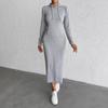 2026 Autumn Winter Solid Long Sleeve Maxi Dress for Women Clothing Elegant Skinny Elastic Gray Hooded Dresses Fashion Streetwear