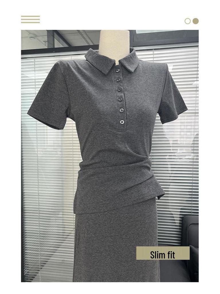 Women's Summer Slim Fit Polo Shirt - Short Sleeve, Button Collar, Straight Shoulder Design