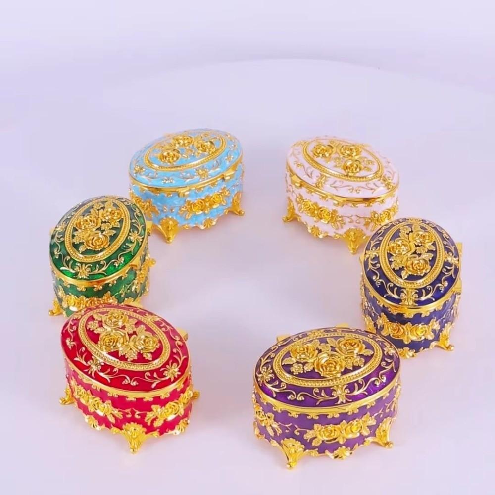 Oval Rose Enamel Box European Style Antique Storage Case Earring Display Box  Ring Organizer