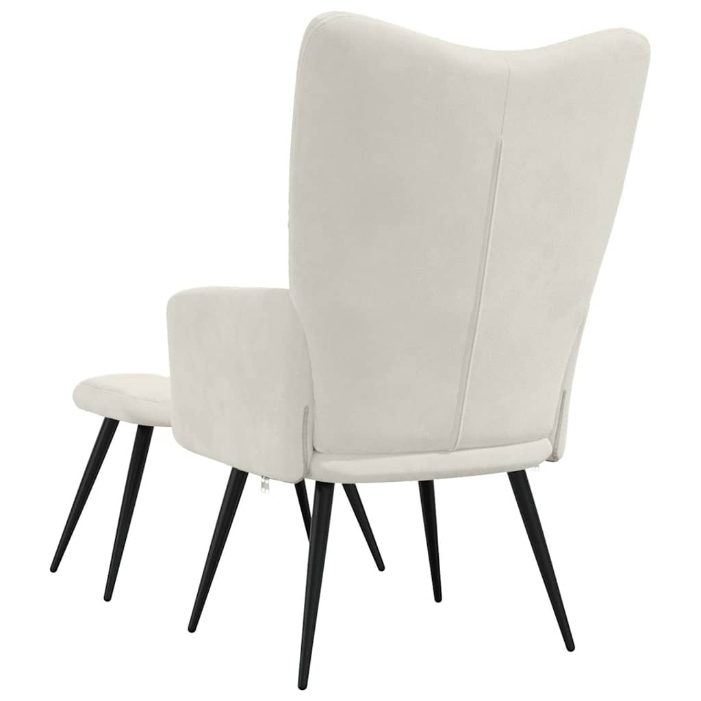 Relaxation Armchair with Footstool Cream White Velvet