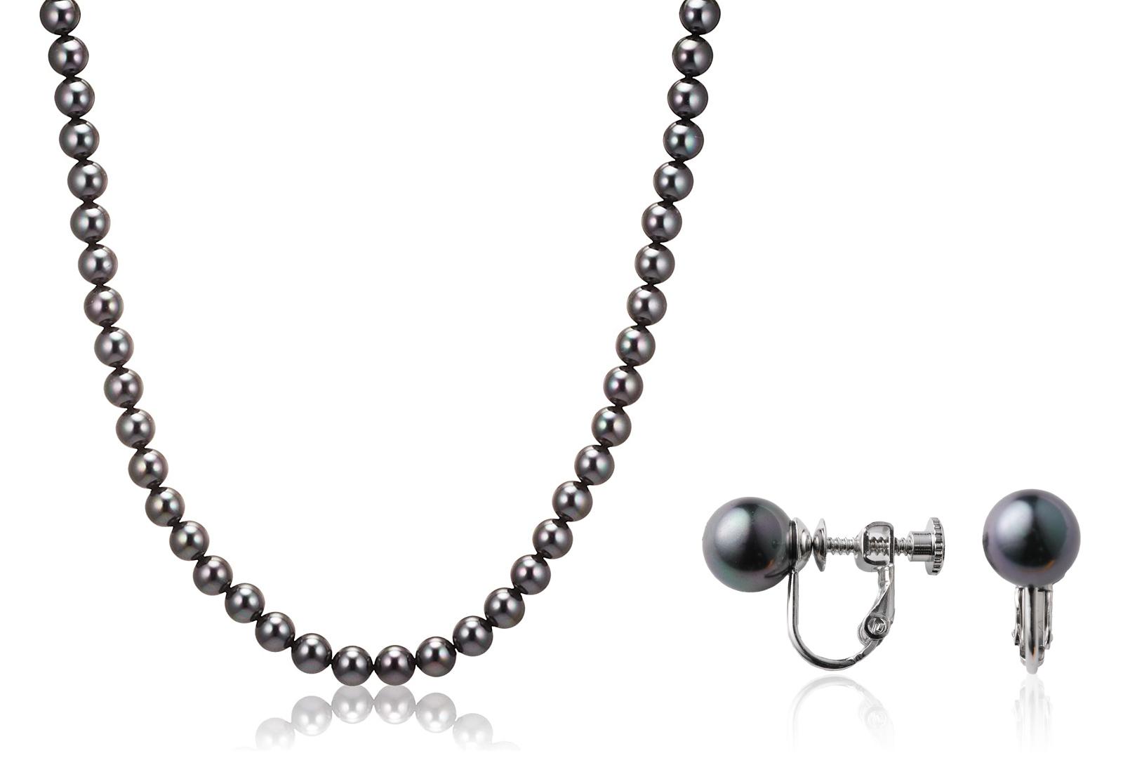 

[Artificial Pearl] Necklace and Earrings Set 45cm 8mm Pearls Black NE8MN03-45
