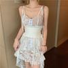 Women's Summer One-button Irregular Lace See-through Halter Dresses