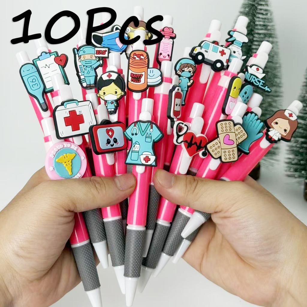 10Pcs Round Ballpoint Pens, Rose Red Medical Series Gel Pens, Suitable for Doctors, Nurses and Students, Christmas Party Stationery Supplies, Ballpoin
