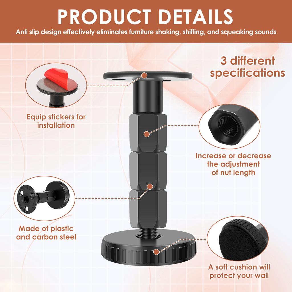 12pcs Adjustable Threaded Bed Frame Anti-Shake Tool Headboard Stoppers, Bedside Anti Shake Tool for Beds Cabinets Sofas for Beds