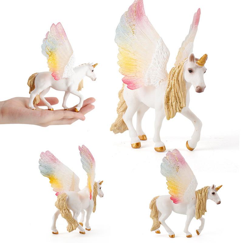 Eye-catching Fantasy Unicorn Rainbow Horse Pvc Model With Adorable Flying Pony And Elf Sheep