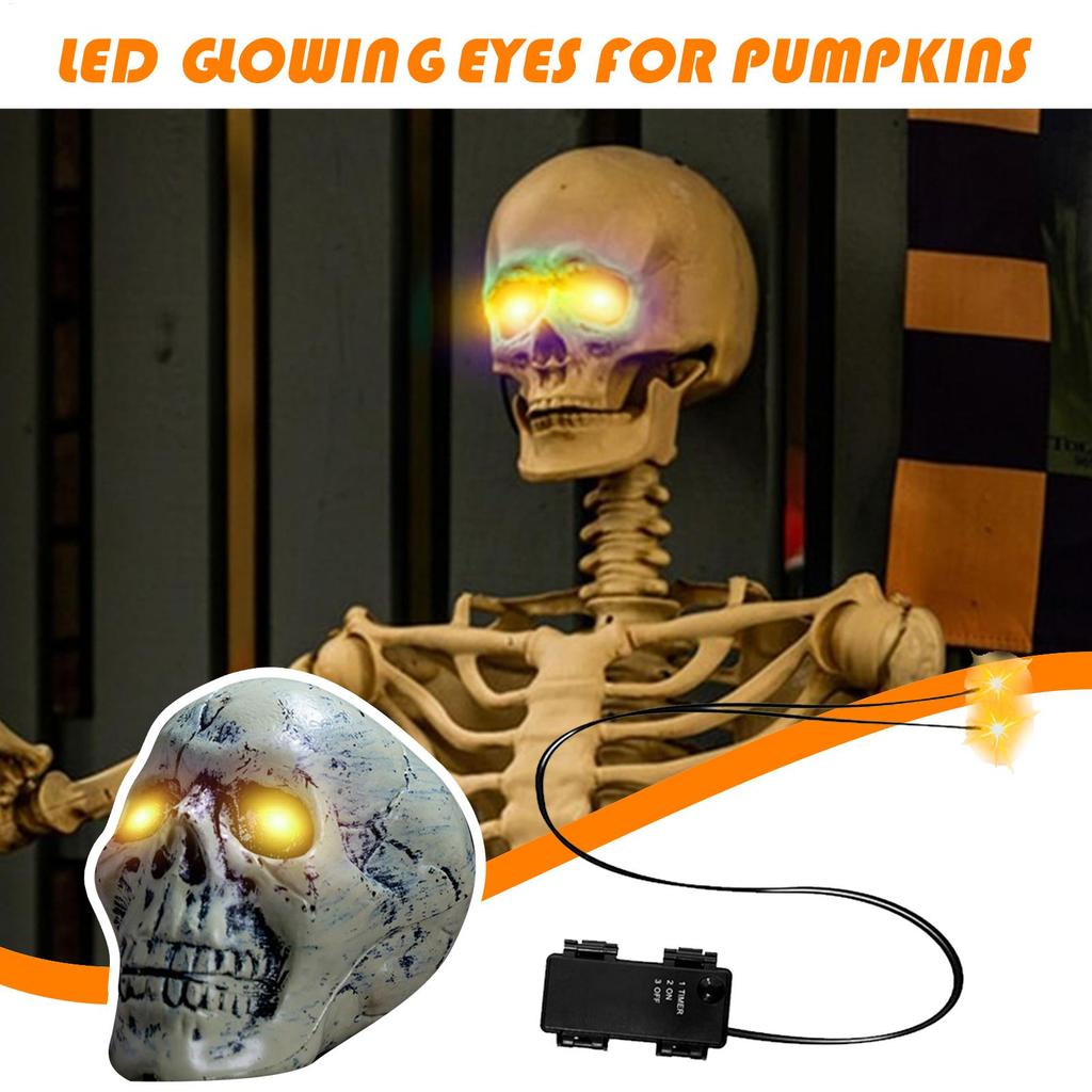 Light Up Eyes Halloween Light Up Eyes for Skulls With Timer LED Decorations Spooky Props for Indoor Outdoor Skeleton Pumpkins