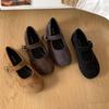 Korean Version of Round Head Light Mouth Shoes Suede Ballet Shoes 2025 Early Spring Buckle Belt Mary Jane Flat Bottom Evening Shoes Ladyshoes