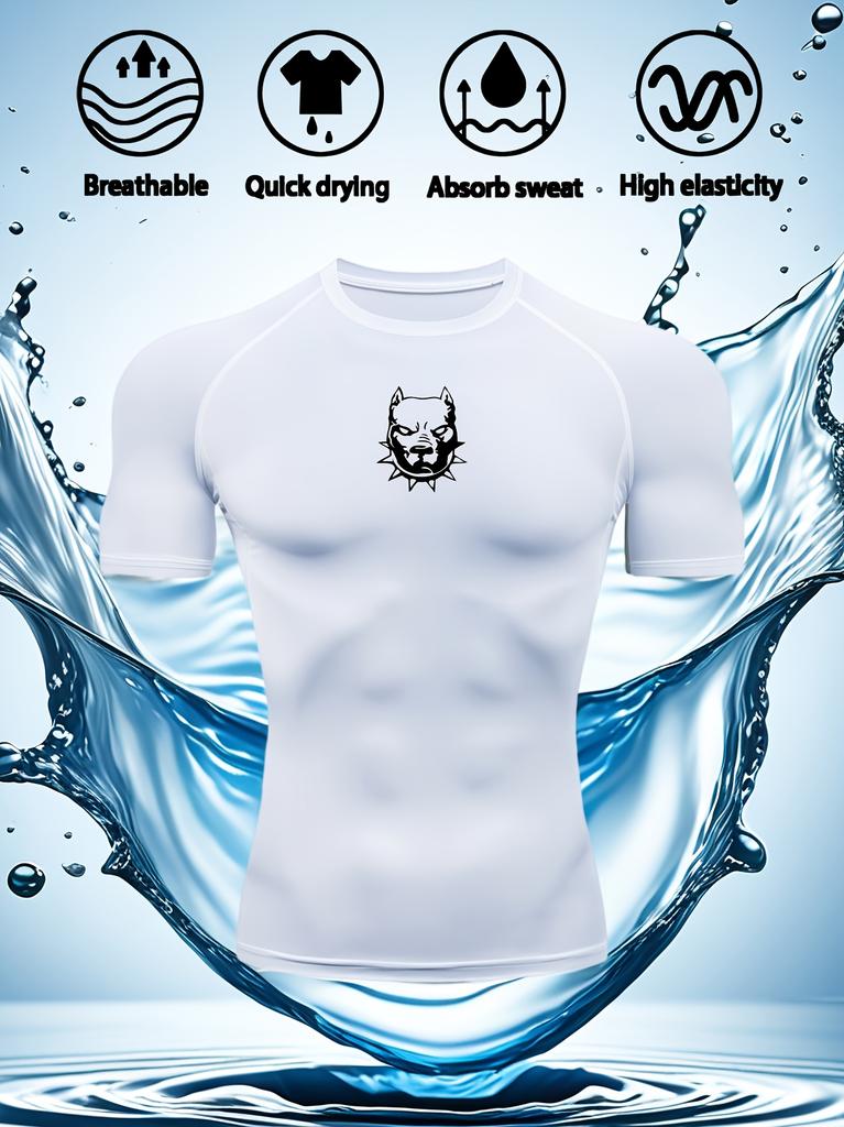 Mens White Compression Short Sleeve T-Shirt Black Small Skull Graphic Quick Dry Breathable High Elasticity Gym And Running Athletic Top