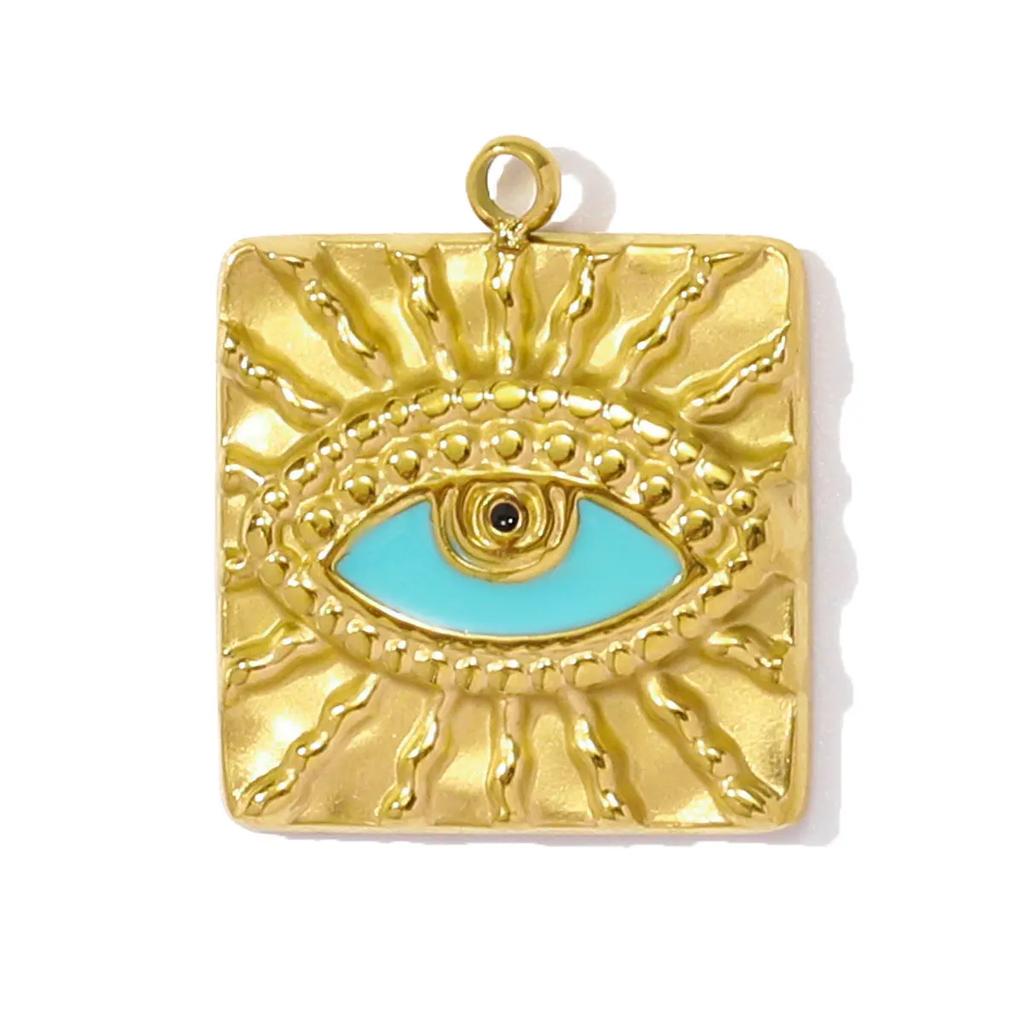 3pcs/Lot Stainless Steel Enamel Square Heart Diy Earring Charms Woman Evil Eye Necklace Pendants Poker Jewelry