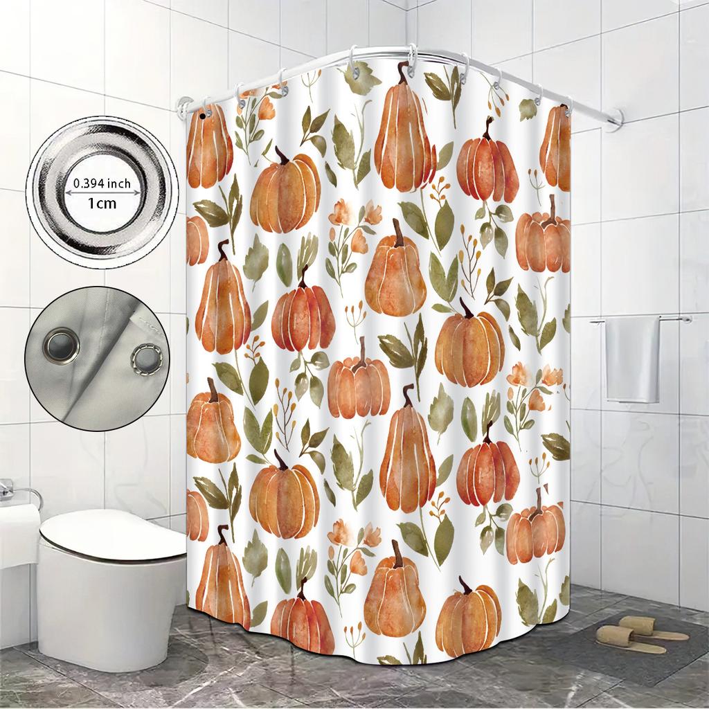 1Pc Harvest Festival Autumn Pumpkin Print Waterproof Shower Privacy Hanging Curtain 12 Hook Multiple Sizes Machine Washable