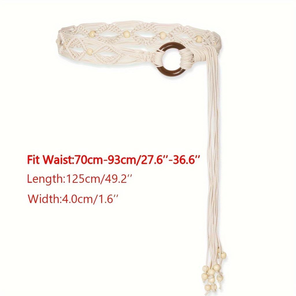 Multi-Color Bohemian Style Spring And Summer Fashion Women Handmade Wooden Circle Braided Hollow Belt Wax Rope Braided Belt Ethnic Style
