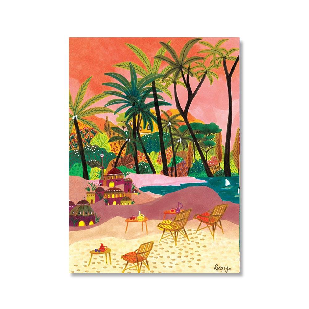 Morocco Art Print Fashion Girl Dance Poster Shepherds Desert Flowers Wall Picture Red Bird With Woman Canvas Painting Home Decor