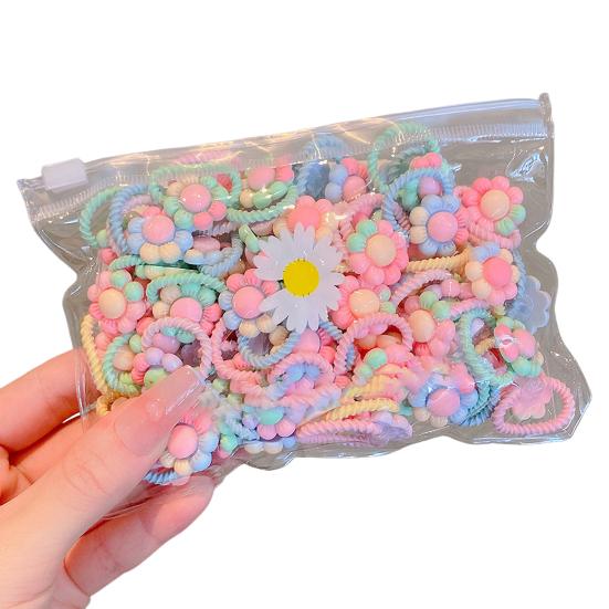 20Pcs Hair Ropes Colorful Cartoon Flower Bowknot Frog Decor High Elastic Girl Hair Ties Hair Accessories