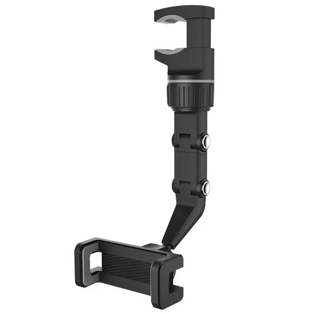 Rearview Mirror Phone Holder, 360° Rotatable and Retractable Car Phone Mount, Multifunctional