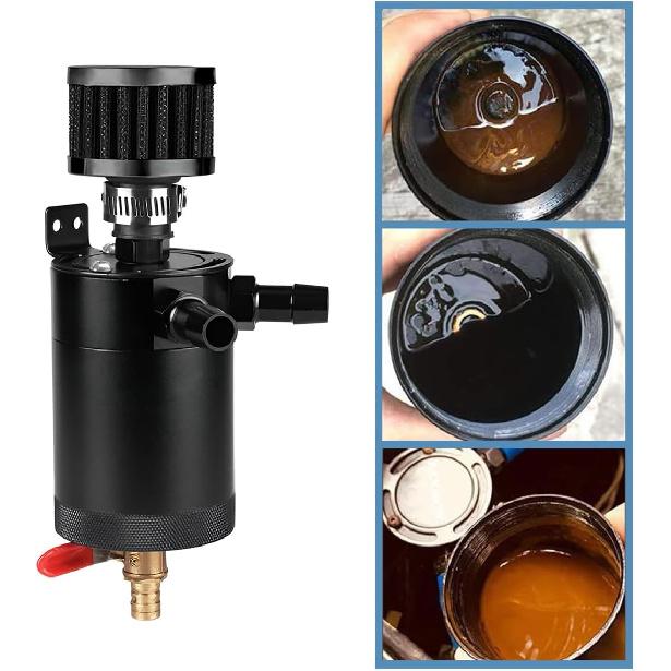Oil Catch Can Kit, 2-Port Oil Separator Reservoir Tank with Breather Filter Drain Valve, Universal 150ml Billet Aluminum Baffled Catch Can with 5