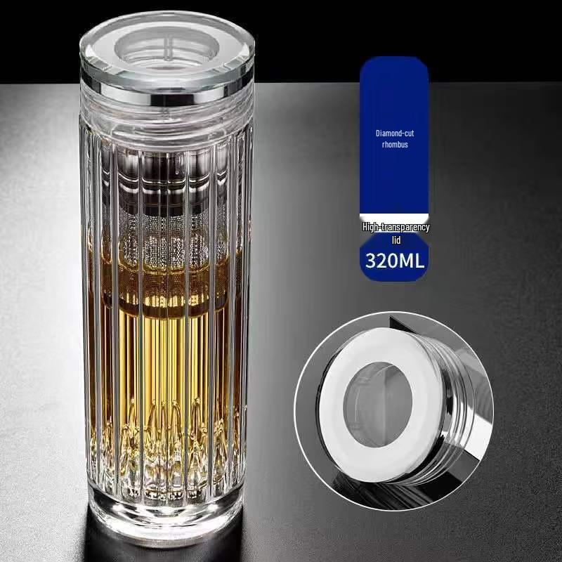 Yisijia Diamond Double Wall Glass Tea Infuser Cup, 320ml