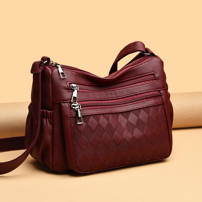 

Модная сумка через плечо из искусственной кожи для женщин, большая вместимость, многослойная сумка через плечо для повседневного использования винный