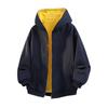 Men's Reversible Trendy Loose Hooded Jacket, Black/Light Gray, Spring/Autumn Casual Sportswear.
