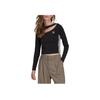 adidas Originals Cut Out Stripe Logo Print Long Sleeve Sport Top Women Tops Black II6085