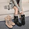 Women's Soft Elastic Lace-up Thick Bottom Winter Fur Mouth Season Fur One Warm Cold Padded Snow Boots Non-slip Wear Casual Sports Plush Cotton Boots