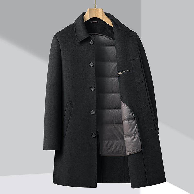 

Зимнее утолщенное пуховое шерстяное пальто средней длины с двухсторонним шерстяным лацканом для мужчин среднего возраста шерстяное пальто отстегивающееся 195