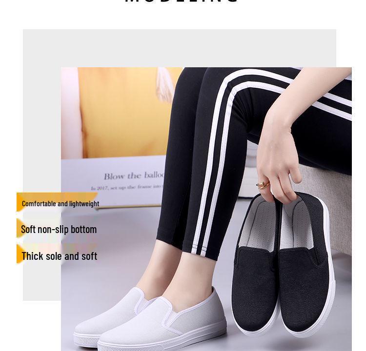 Women's Black Flat Canvas Shoes - Soft Sole, Casual, Morning Exercise Sneakers