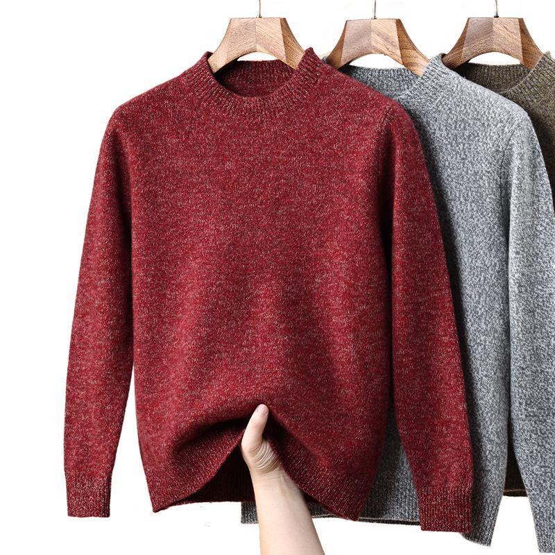 Men's Hengyuanxiang 100% Pure Wool Slub Sweater - Round Neck, Warm, Autumn/Winter 2025 Collection