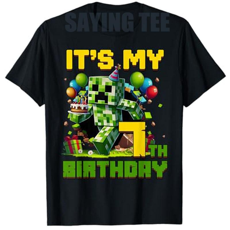 Birthday Boy It s My 7th Birthday 7 Year Old Pixel Gamer T-Shirt Sons B-day Novelty Gift Video Gaming Controller Saying Tee Y2k 110