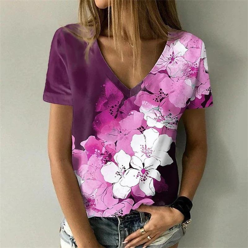 Fashion T-Shirts for Women 3D Flower Printed Tops Tees Summer Women's Tshirt Vintage Short Sleeves Top Women's Oversize T-Shirt