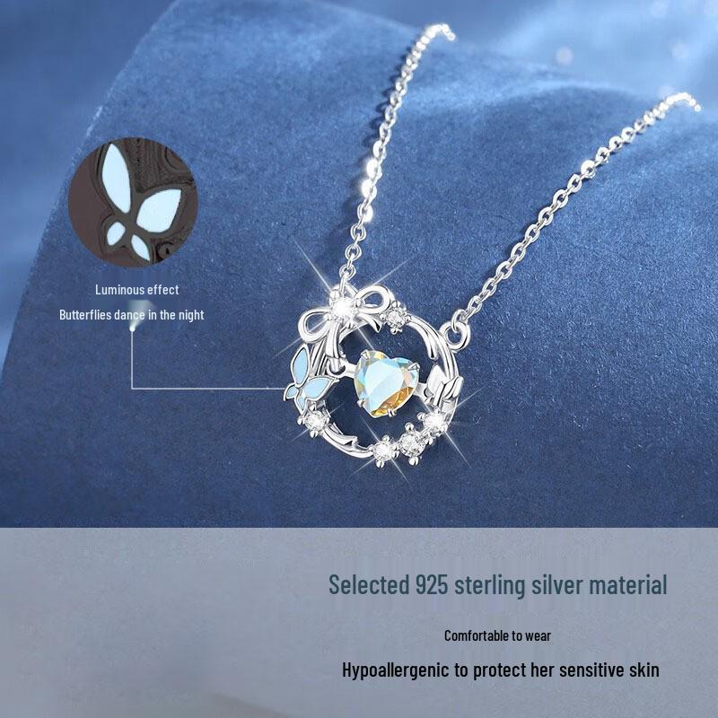 

Элегантное колье из серебра 925 пробы «Танцующее сердце» со светящейся подвеской-бабочкой — идеальный подарок для неё 925 Silver