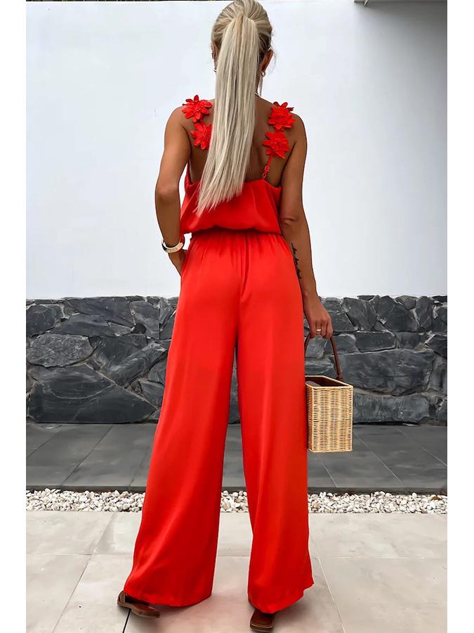 Evropská a americká jarní/letní kombinéza bez rukávů s kapsami - Ležérní volná dámská kombinéza na ramínka