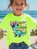 Girls' Kawaii Cartoon Dinosaur Graphic T-Shirt Cute Pink Bow Hearts Print T-Shirt Kids Short Sleeve Tee Y2k Children's Clothing