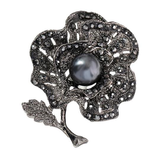 Retro Bow Brooch Rhinestone Black Faux Pearl Flower Brooch Pin Bow Lapel Pin Women Outfit Accessory for Sweaters Hats Coats