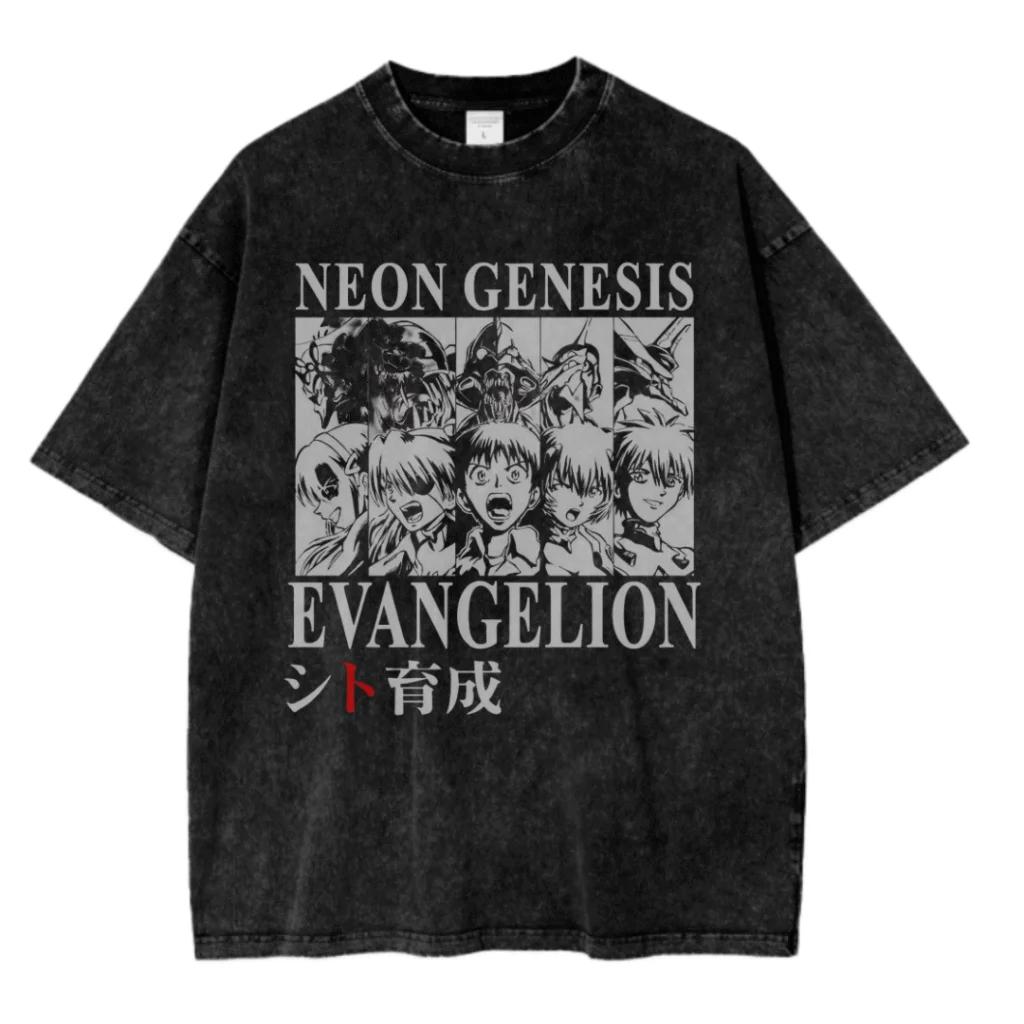 New ACID WASH TEE Neon Genesis Evangelion Printed Tshirt Mens and Womens Washed Tshirt High Quality Vintage Tshirt Top