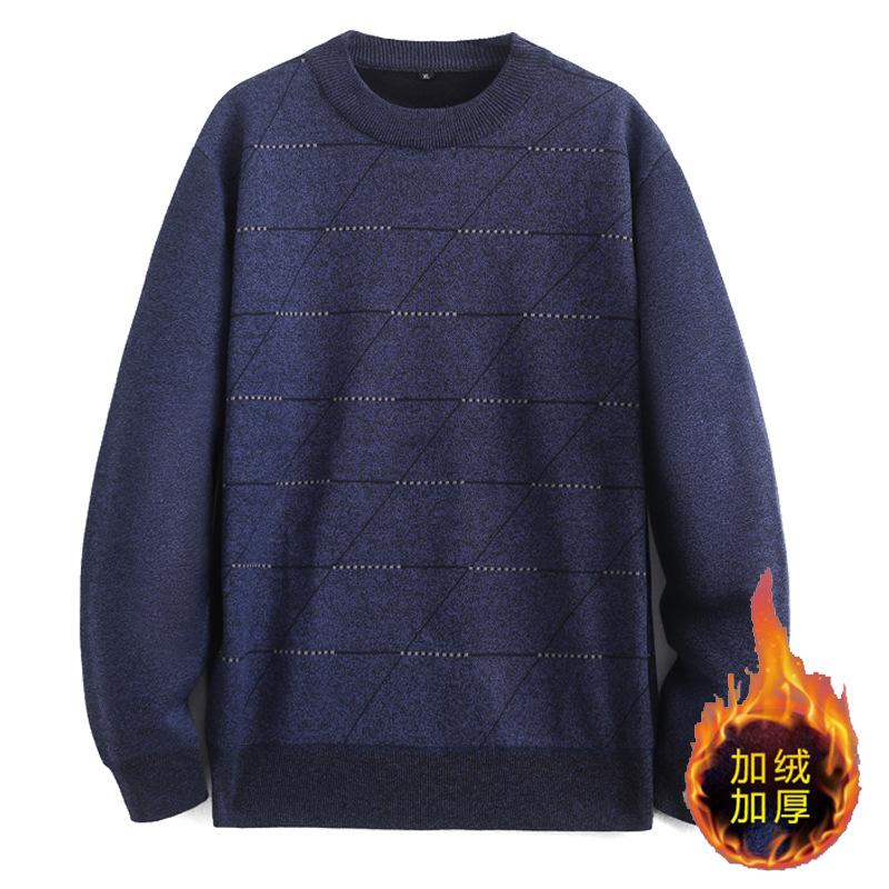 Men S Round Neck Fleece Pullover Knit Sweater Loose Fit Winter Inner Wear