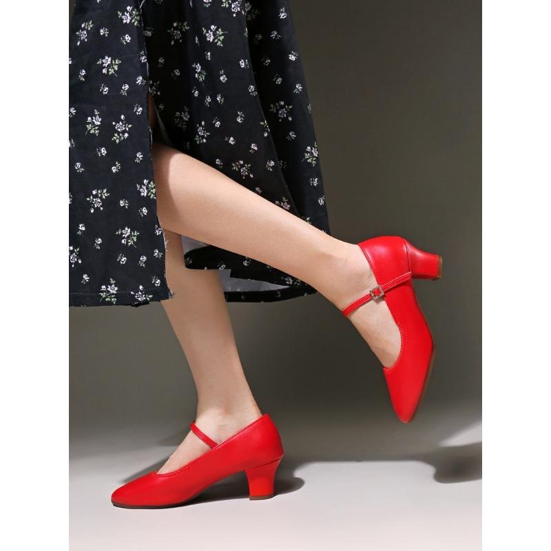 Faux Leather Dancing Shoes for Women Soft Soled Modern Dance Shoes 5cm Mid Heel Latin Dance Shoes