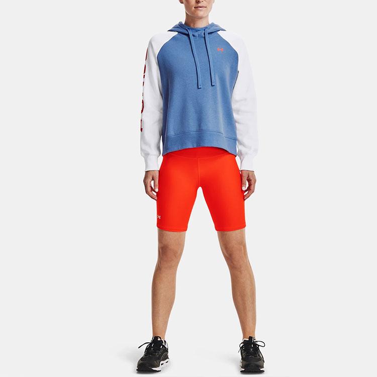 Under Armour Logo Pattern Color Block Loose Fleece American Hoodie Women hoodies Blue 1365861-488