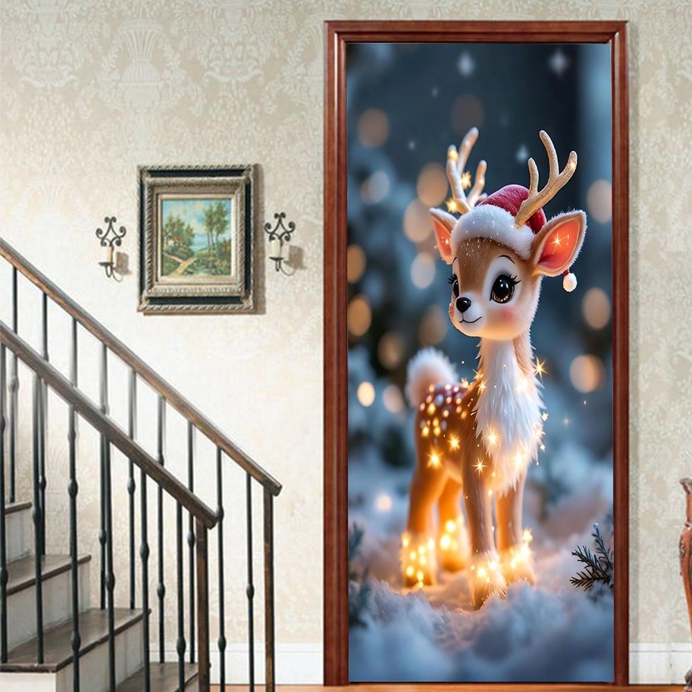 Christmas Tree PVC Self-Adhesive Waterproof Door Sticker Modern Simulation Door Mural Wallpaper Living Room Study Home Decor Art Door Poster