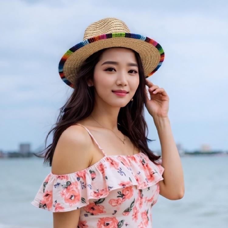 Natural Woven Straw Sombrero Hat Festival Design  Breathable Mexico Sun Hat For Beach Party Family Gathering Activity