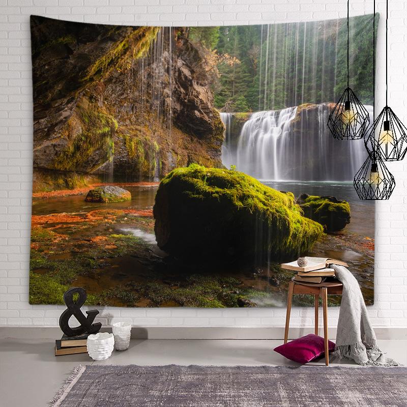 Mountain and Flowing Water Artistic Conception Tapestry Waterfall Wall Art Tapestry Room Personality Decoration Home Decoration